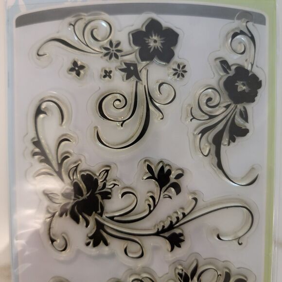 Inkadinkado FLORAL FLOURISHES #97633 Clear Cling Stamps Set of 6 NEW - Picture 4 of 5